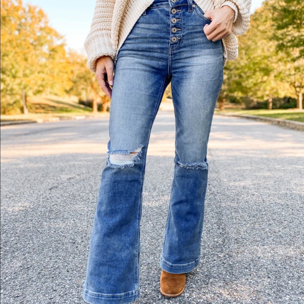 Kancan Button-Down Trouser Flare Jeans